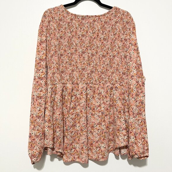 Sonoma Womens Smocked Peasant Top 3X Floral Stretch Long Sleeve Bohemian Cottage - Picture 2 of 7